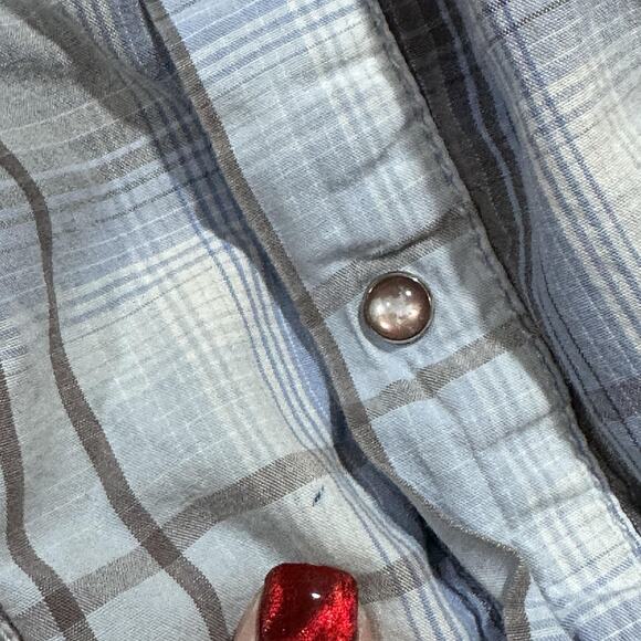 INC International Concepts Shirt Mens Size M Blue Plaid Western Pearl Snap FLAW - Picture 2 of 8